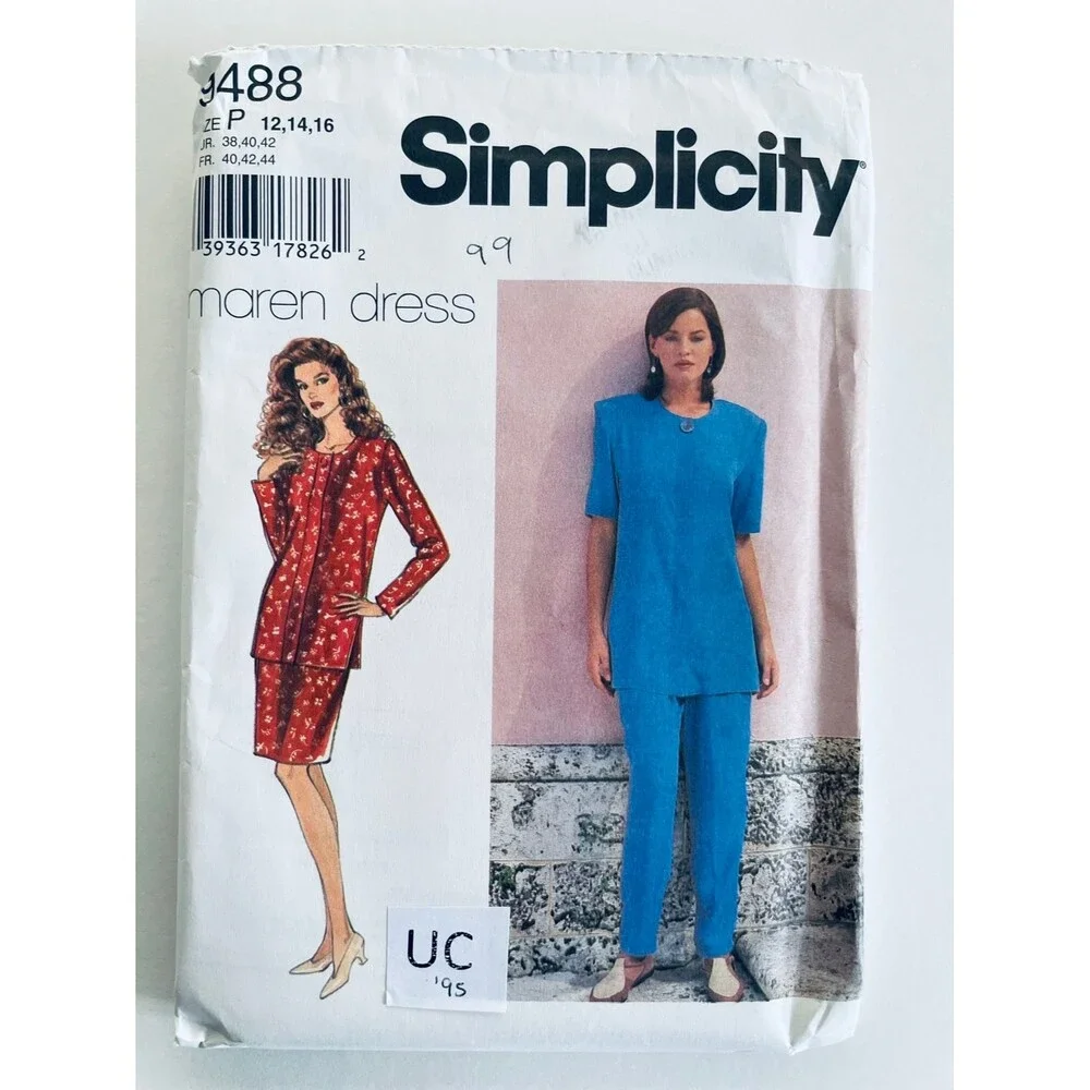 Vtg 90s Simplicity 9488 Misses Suit Pants Top Skirt Sz 12-16 UC Sewing Pattern